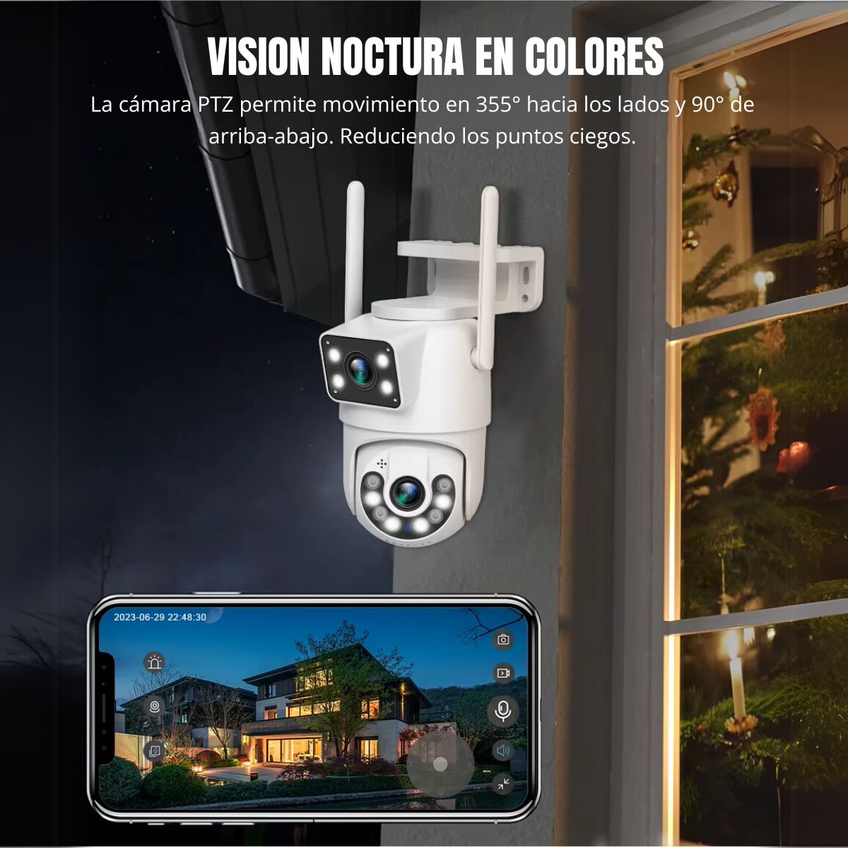 Cámara de Seguridad Exterior JORTAN 4MP con Doble Lente y Visión Nocturna
