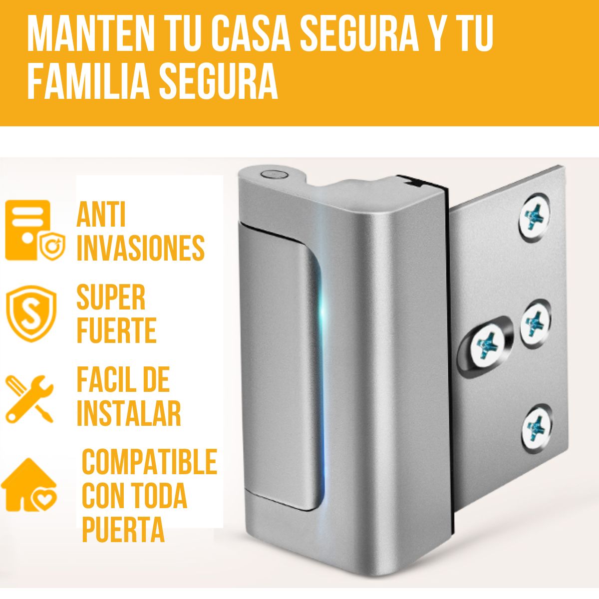 Cerradura Refuerzo Puerta Seguridad Picaporte Pestillo Puerta Principal Negro