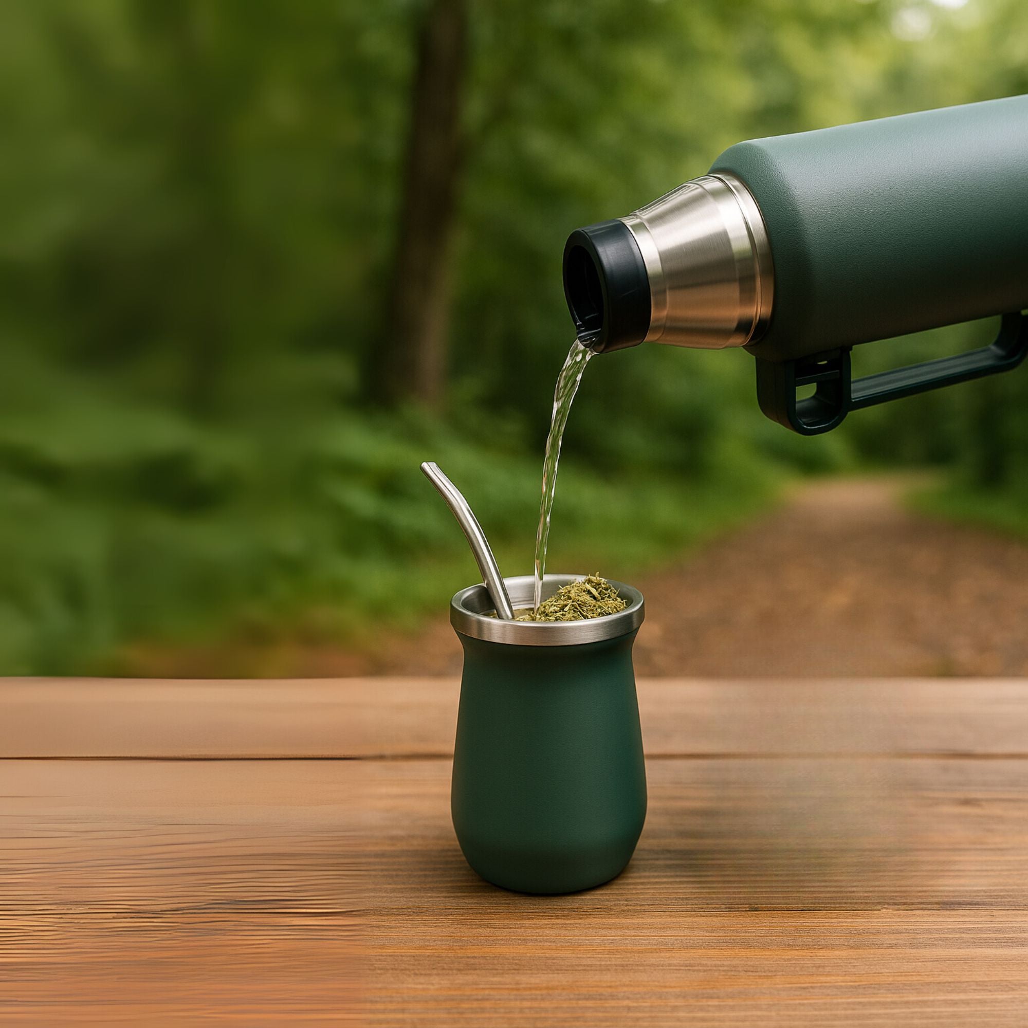 Termo De Acero Inoxidable 1.3 Litros + Mate 236ml Con Bombilla Color Turquesa