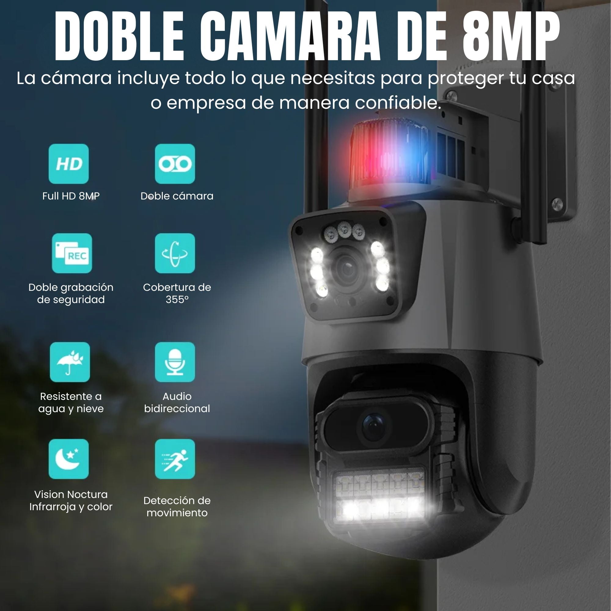 Cámara de Seguridad Exterior JORTAN JT-9687 Pro 8MP con Doble Lente y Visión Nocturna
