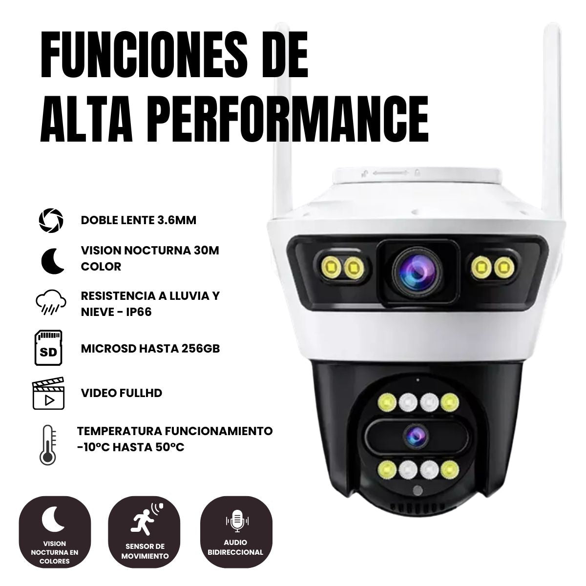 Cámara de Seguridad Exterior JORTAN 4 Full HD con Doble Lente y Detección Humana