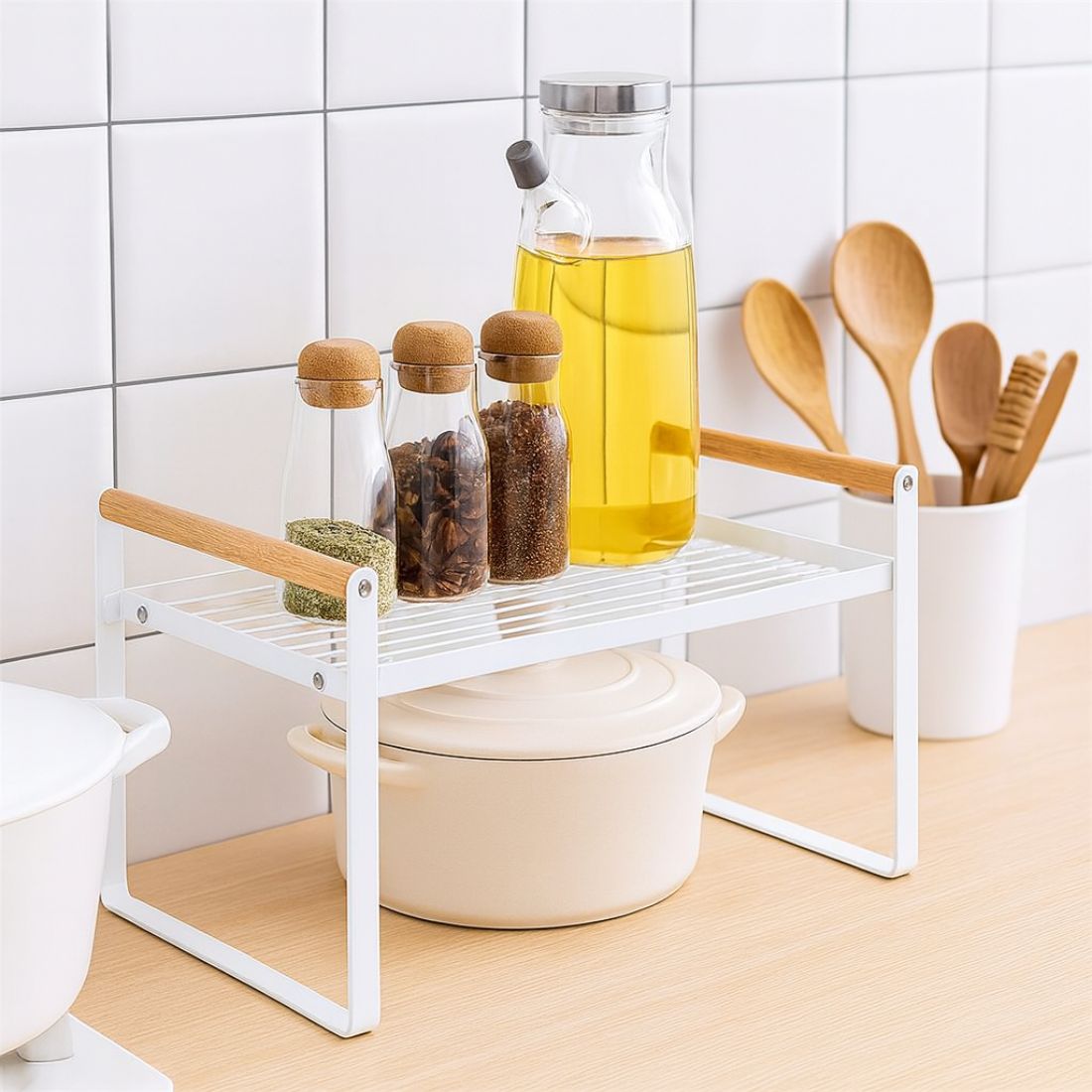 Repisa Organizadora Multiuso Estilo Nórdico Acero y Madera 34 cm