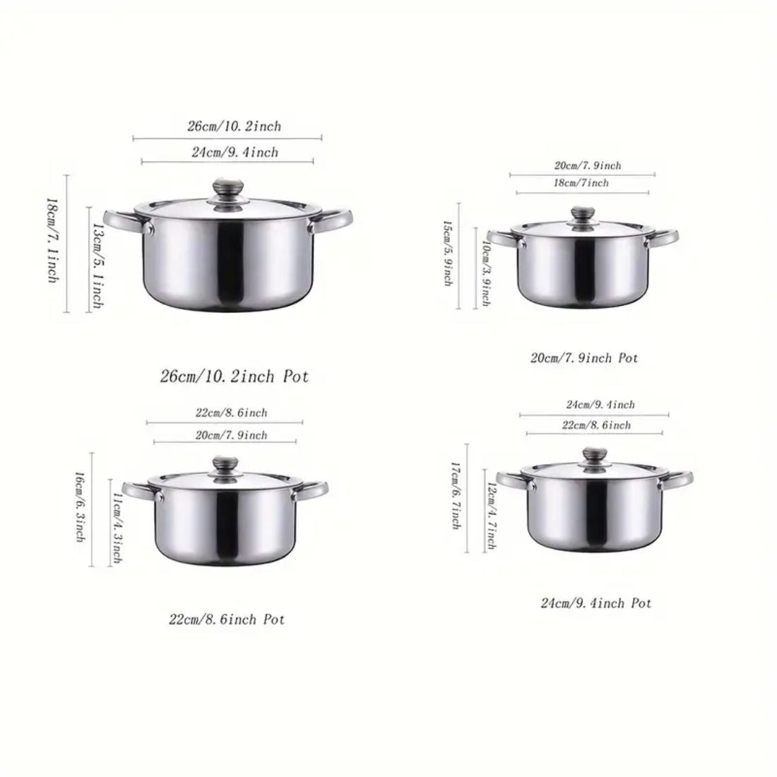 Bateria de Cocina 8 Piezas Acero Inoxidable 20 / 22 / 24 / 26 Cms