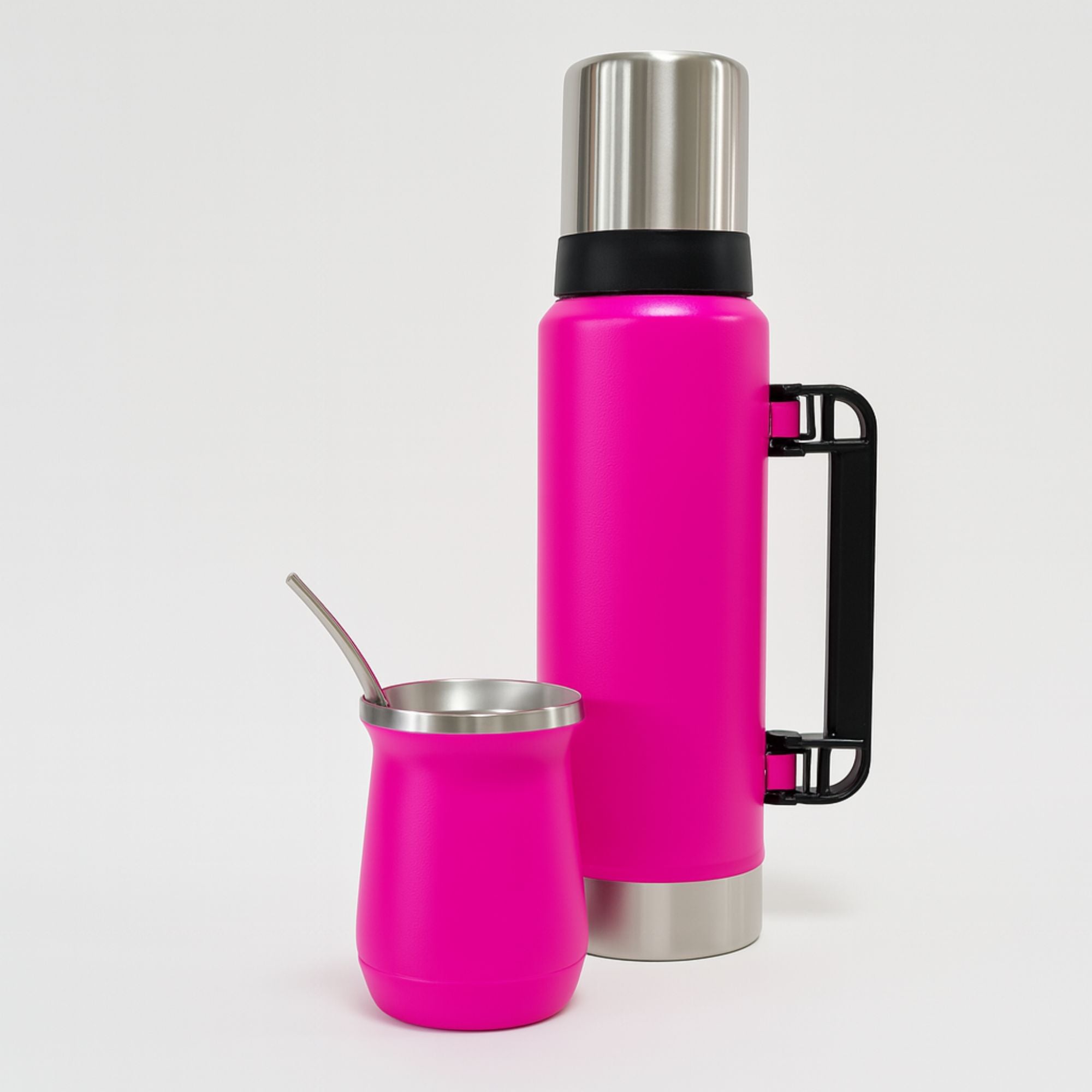 Termo De Acero Inoxidable 1.3 Litros + Mate 236ml Con Bombilla Color Rosa Chicle