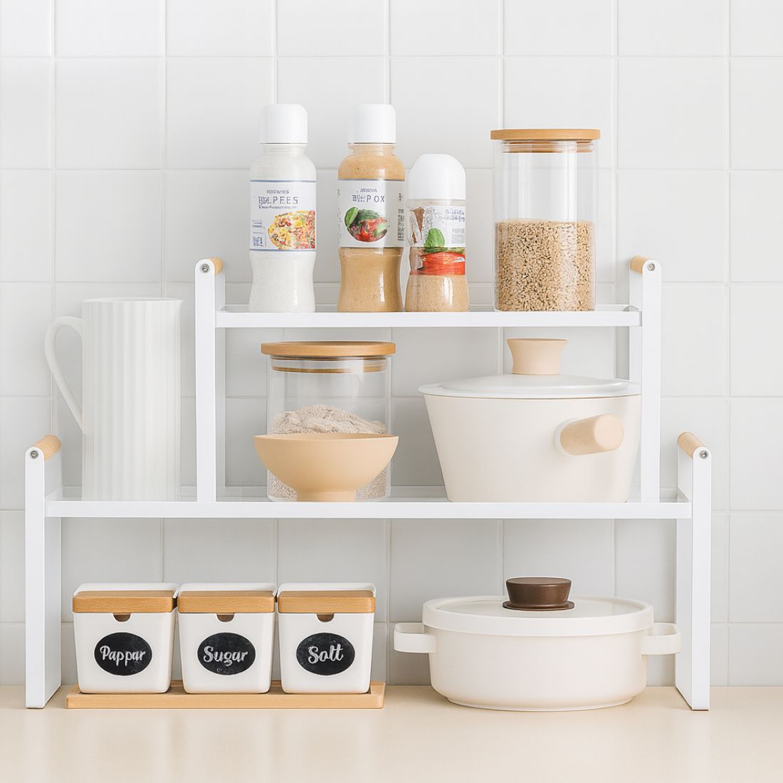 Repisa Organizadora Multiuso Estilo Nórdico Acero y Madera 34 cm