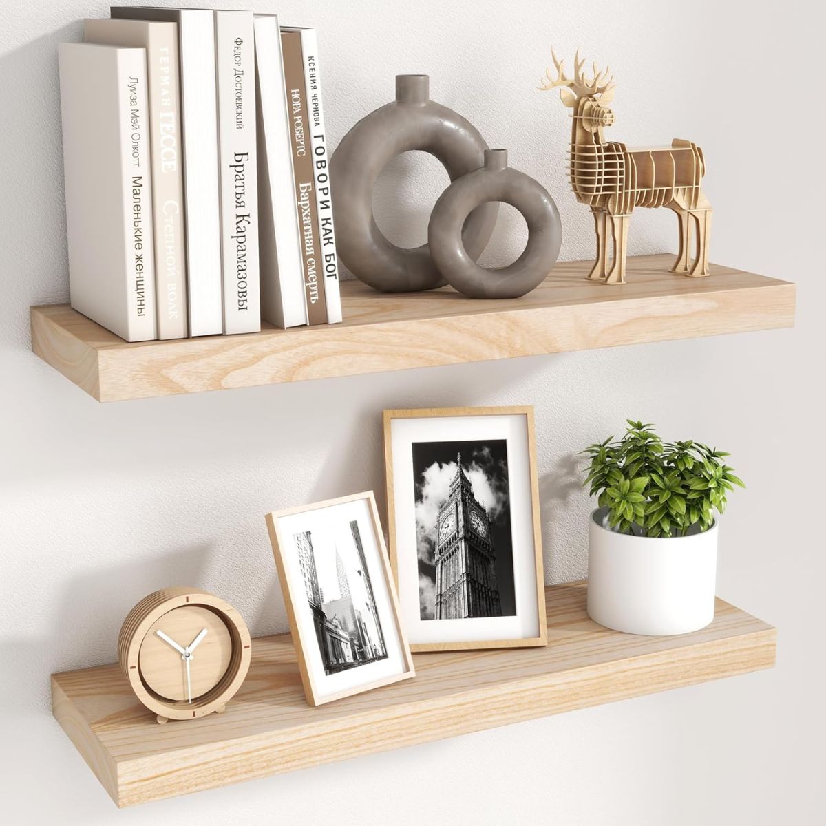 Pack 2 Repisas Flotantes de Madera Estilo Minimalista 40 cm