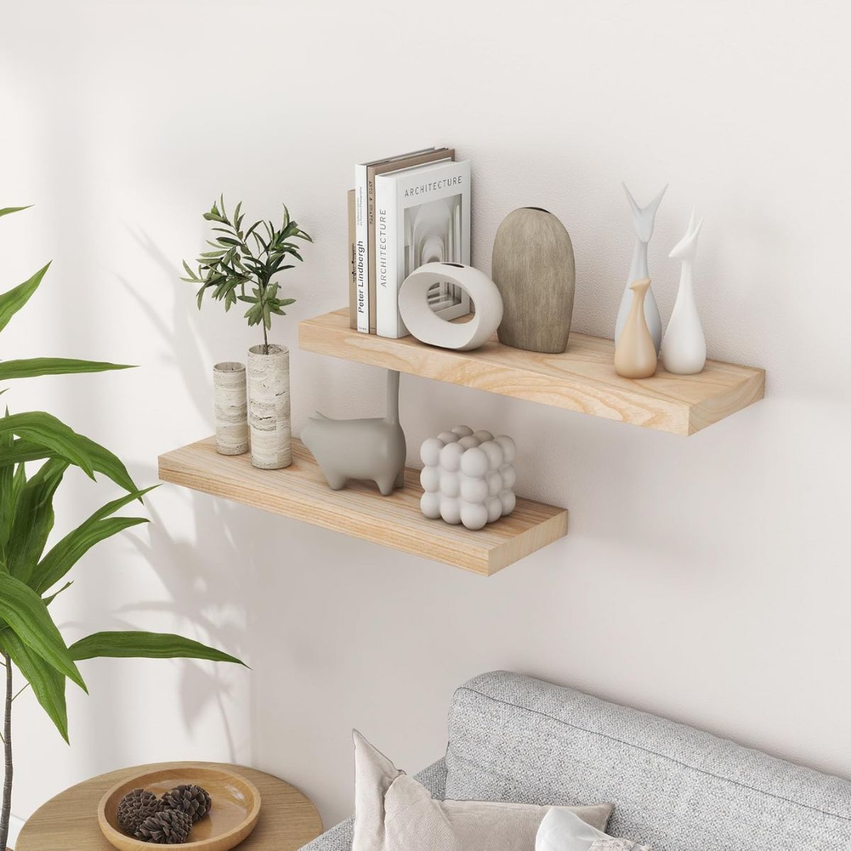 Pack 2 Repisas Flotantes de Madera Estilo Minimalista 40 cm