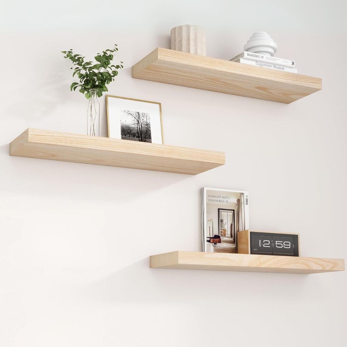 Pack 2 Repisas Flotantes de Madera Estilo Minimalista 40 cm