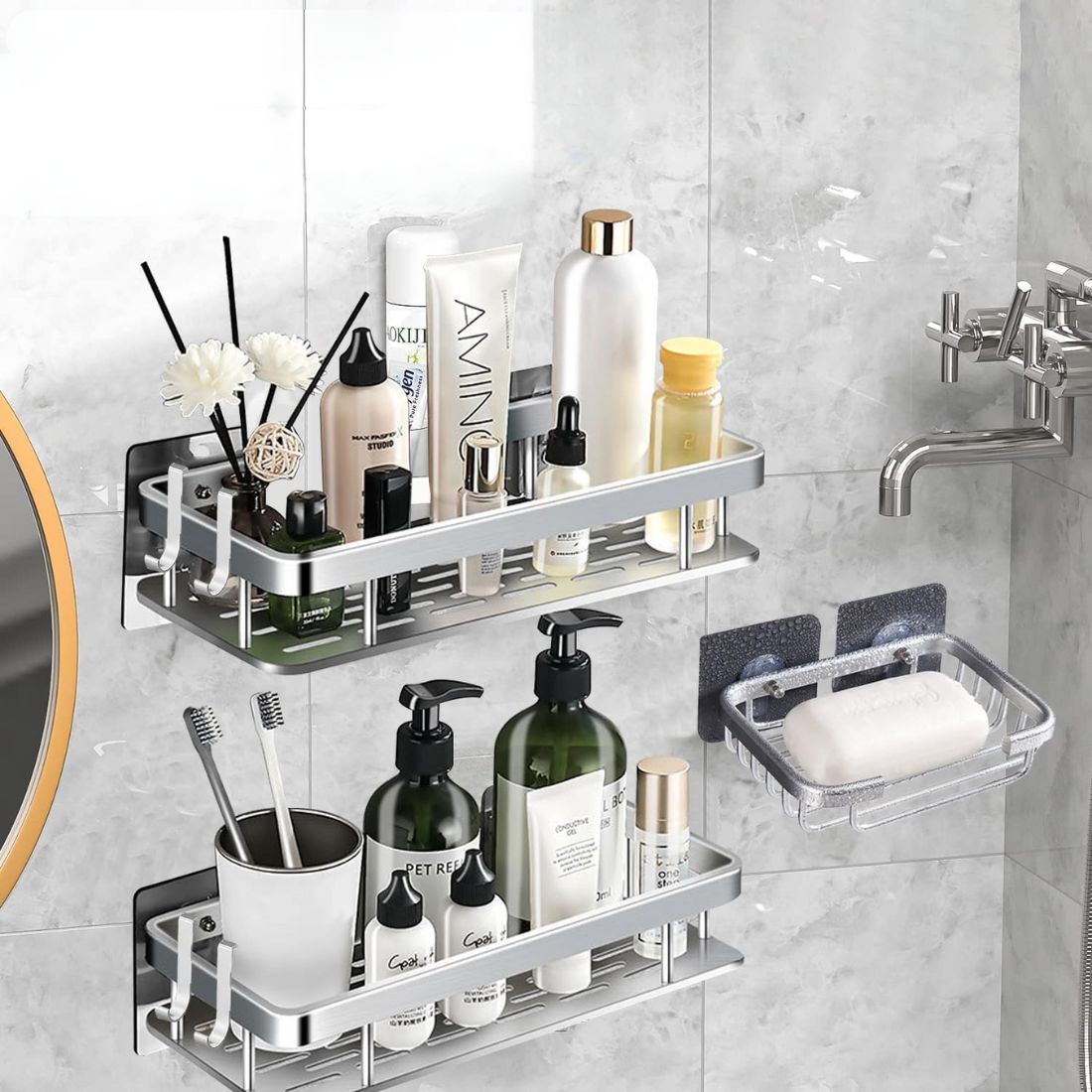 Repisa Organizadora de Aluminio para Ducha con Adhesivo