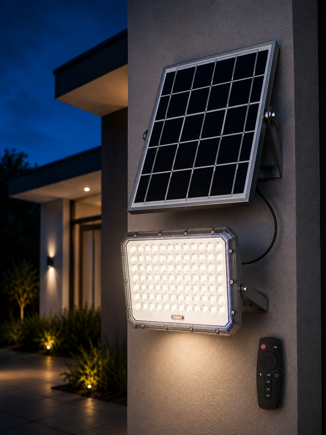 Foco Solar LED Jortan 1000W Exterior IP66 con Panel y Control Remoto